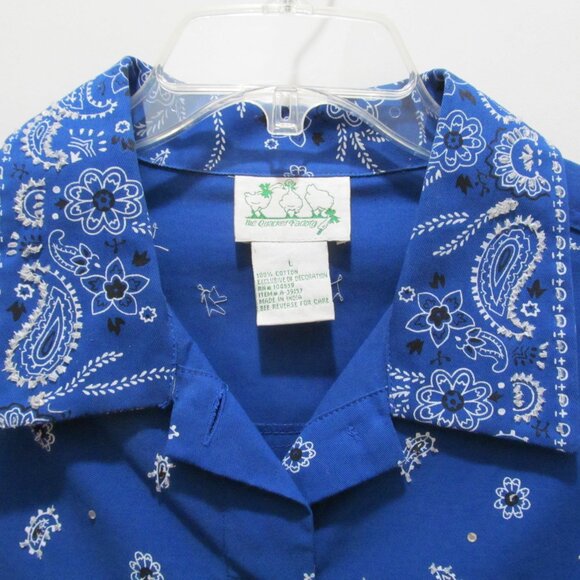 NWOT Quacker Factory Blue Bandanna Bandana Print Hand Beaded Jacket Size Large - Picture 4 of 16